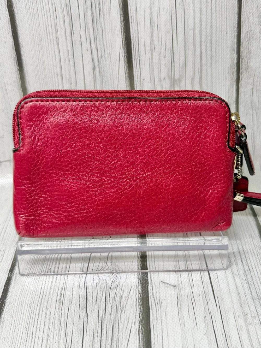 PRE LOVED Vintage Coach Red Leather Wristlet Wallet W/ Gold Hardware